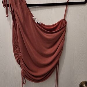 Green Envelope Rust One-Shoulder Crop Top